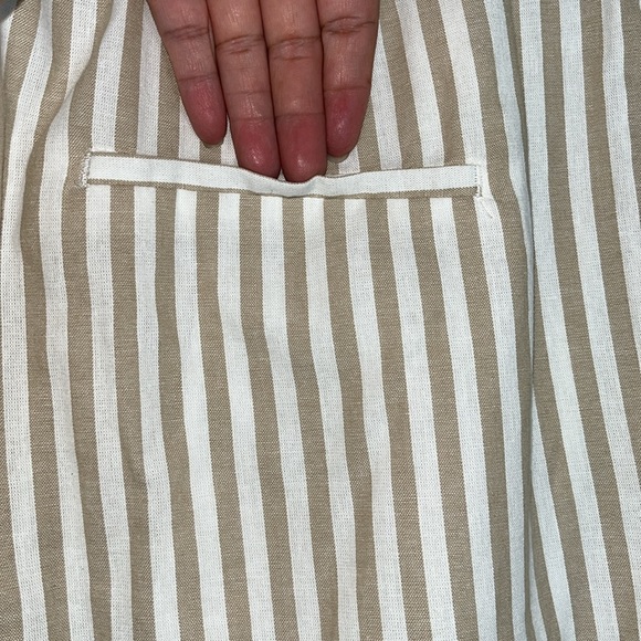 Zara White Tan Neutral Striped High Rise Ankle Pants With Tie Belt Sz XL - Picture 8 of 10